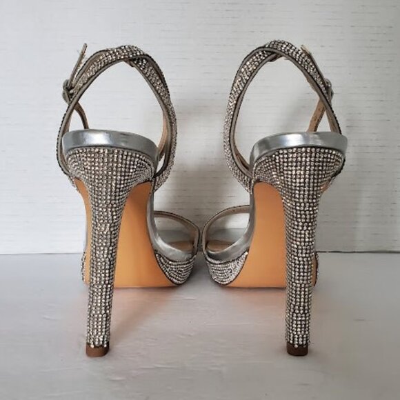 Steve Madden Damar Silver Rhinestone Platform Stiletto Heels Ankle Strap Sz 10 - Picture 7 of 12